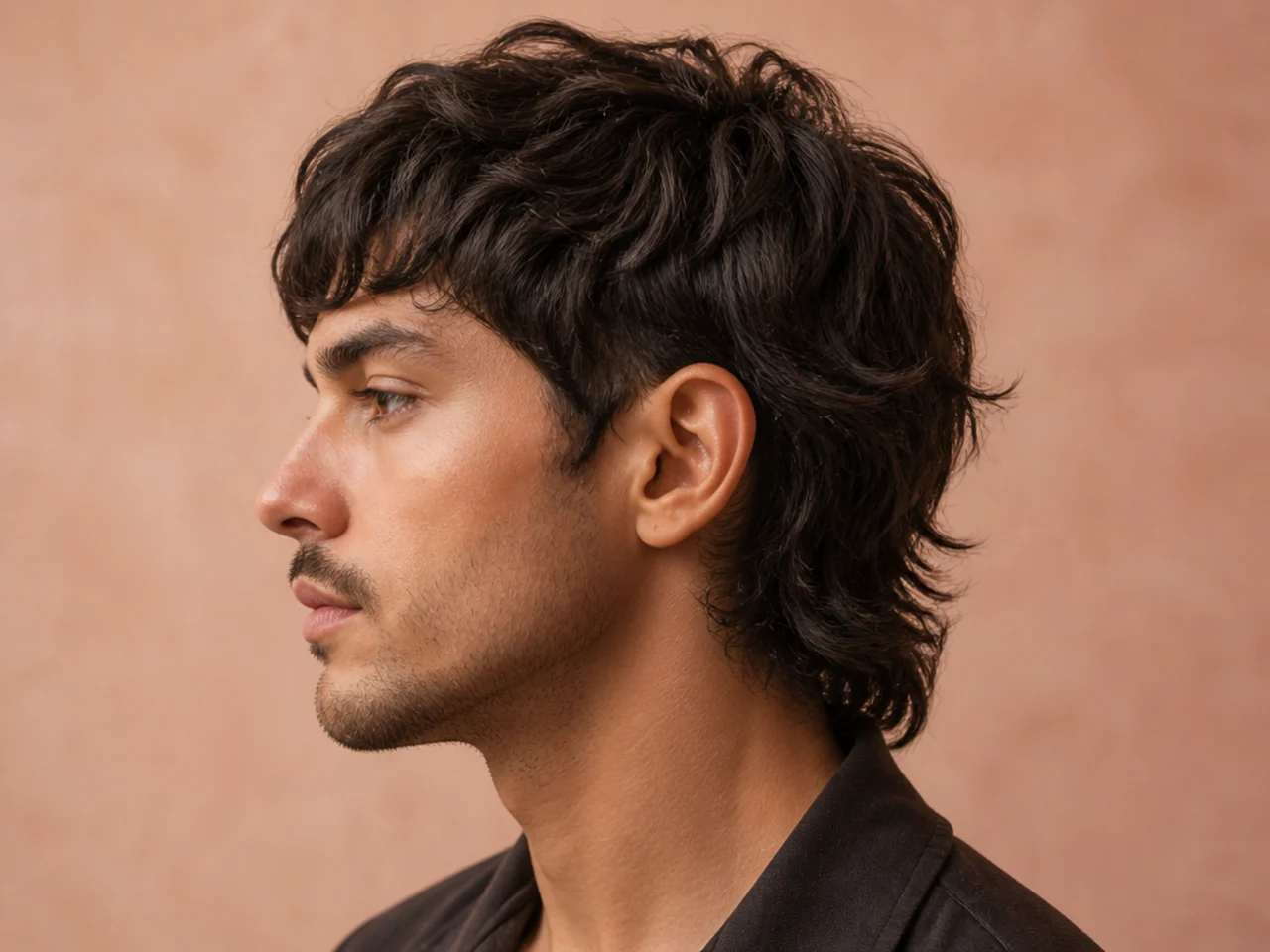 Short wavy mullet with natural movement through the top and soft nape