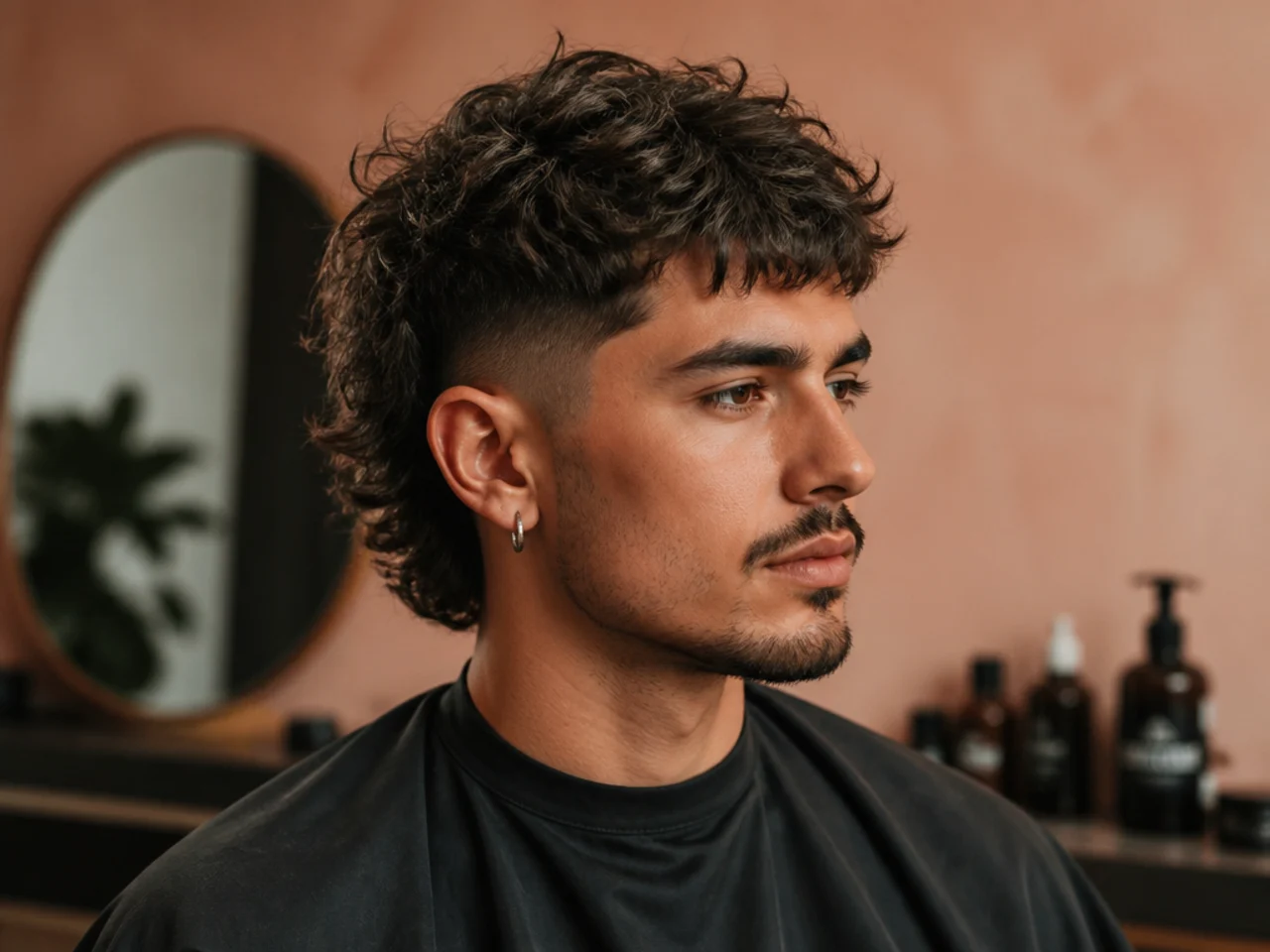 Styling products and tools for a short mullet — matte clay, sea-salt spray, blow dryer