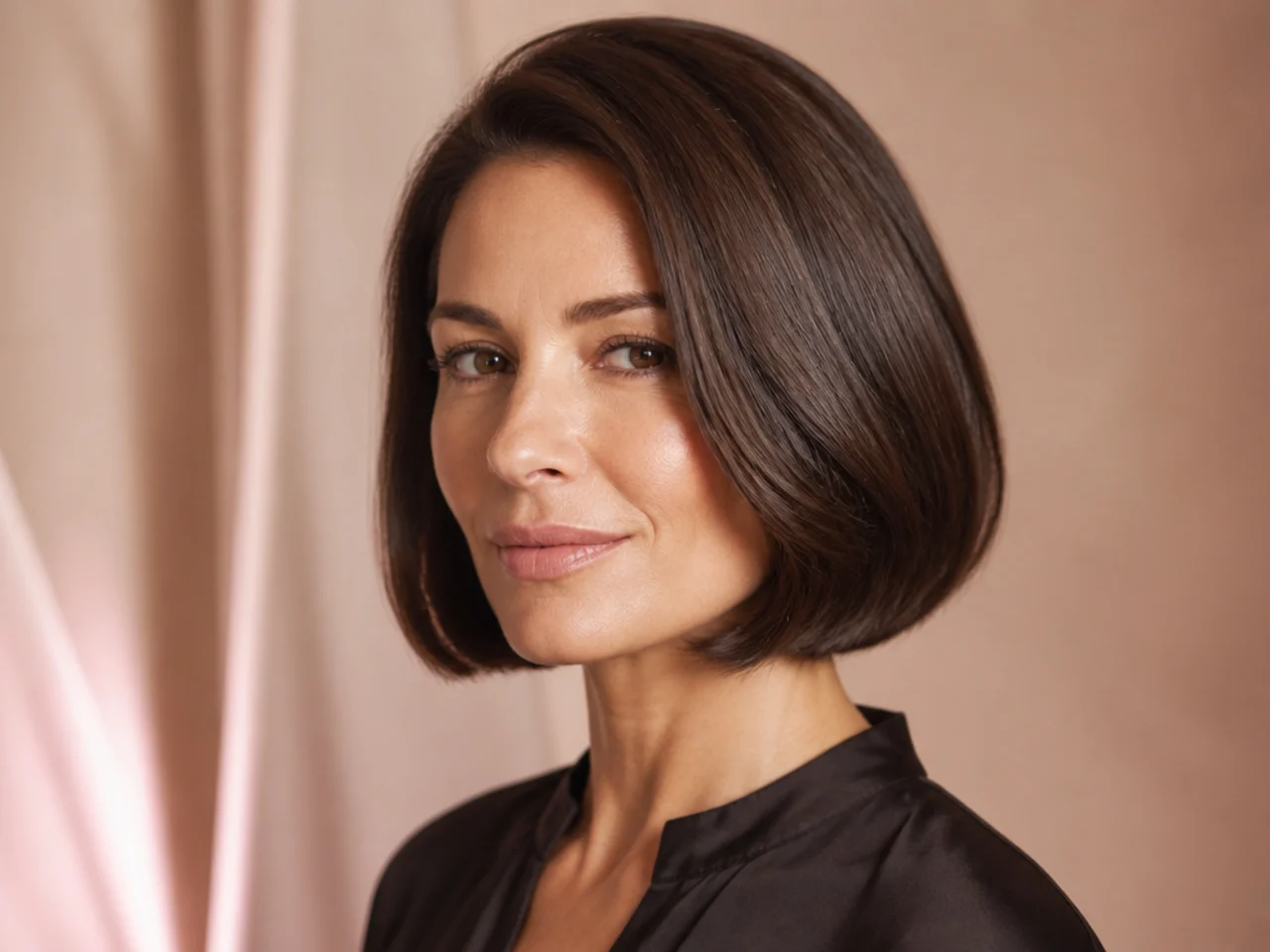 A glossed brunette bob