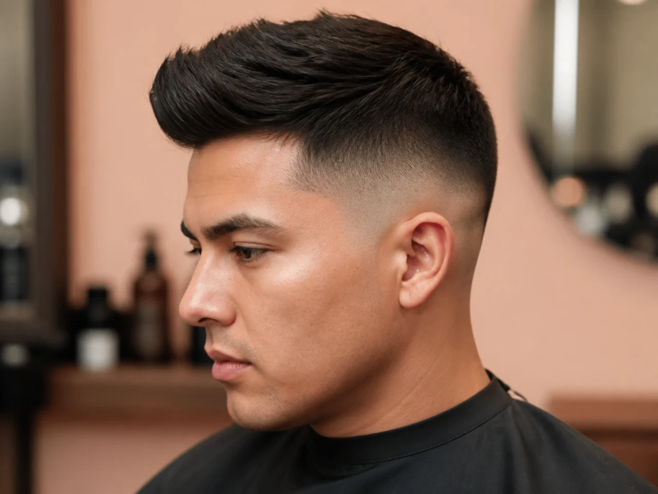 Short quiff undercut on a young man with disconnected clipper-cut sides and a lifted matte top