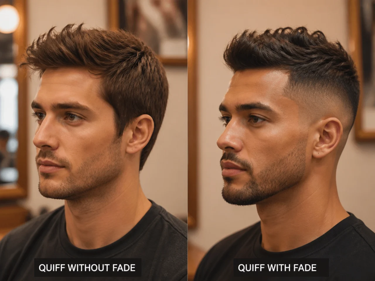 Scissor-blended short quiff with no clipper work on a young man showing that fades are optional