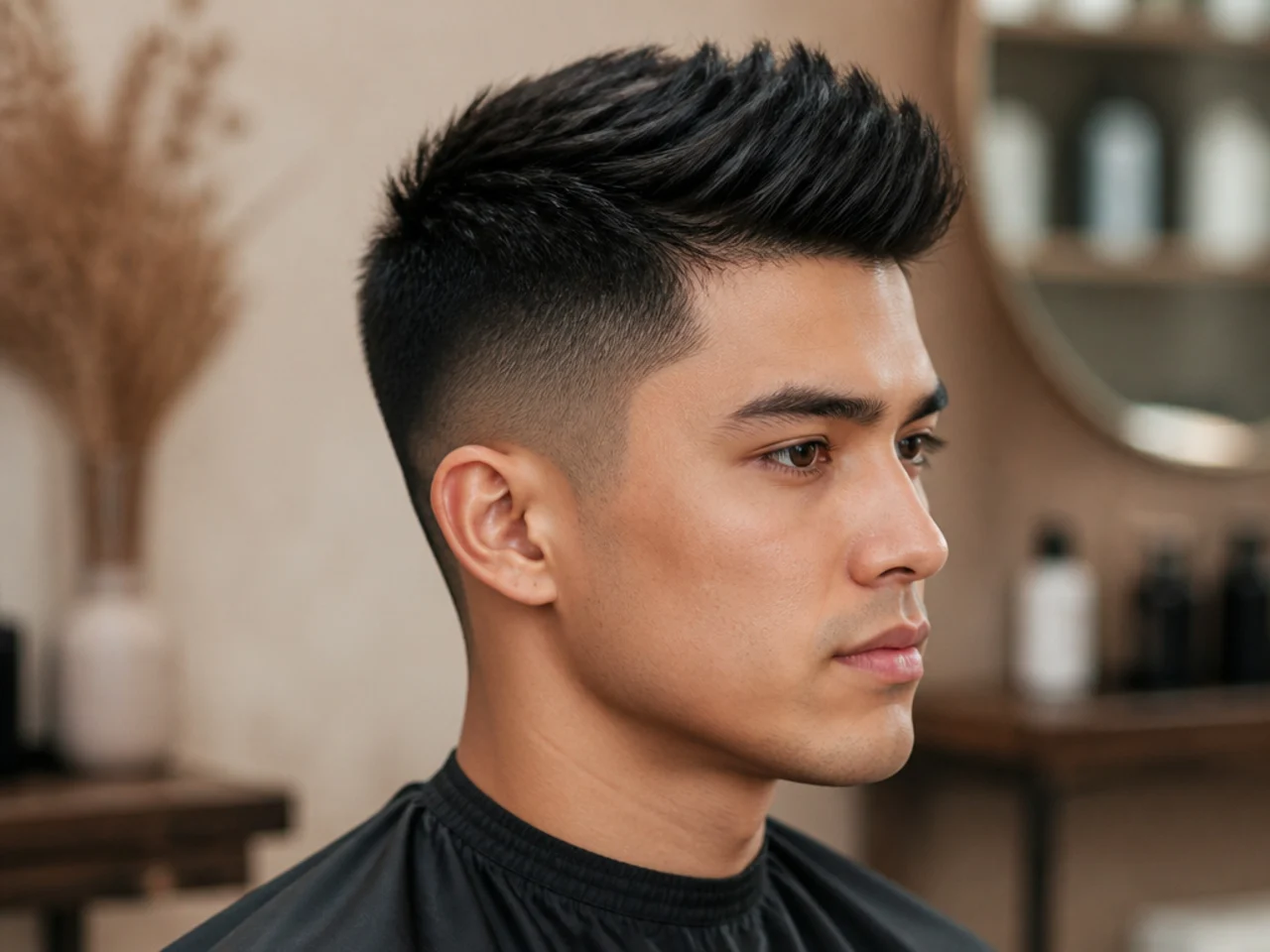 Modern short quiff on a young man with three-inch matte lifted front and low taper sides showing the 2026 evolution of the style