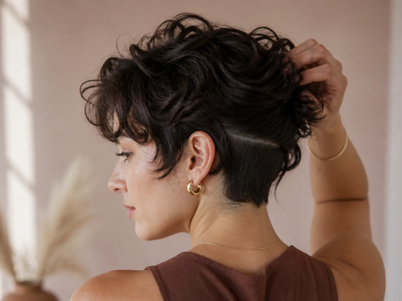 A short shag lifted to show a small clipped undercut beneath the layers
