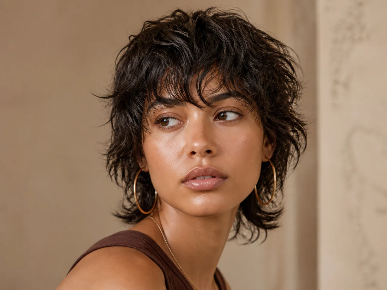 A short shag styled with product on damp hair and left to dry