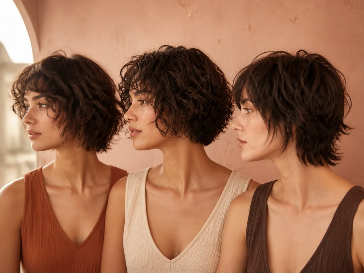 Three short shag lengths compared at the chin, the jaw and the nape