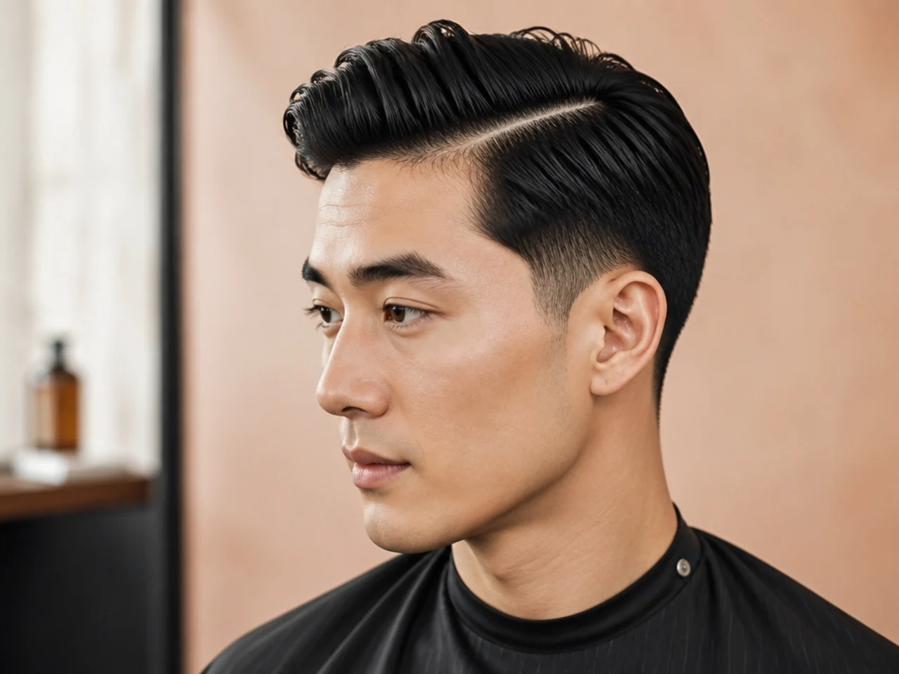 Ivy League haircut with a razor-drawn hard part and scissor-blended sides on a young man