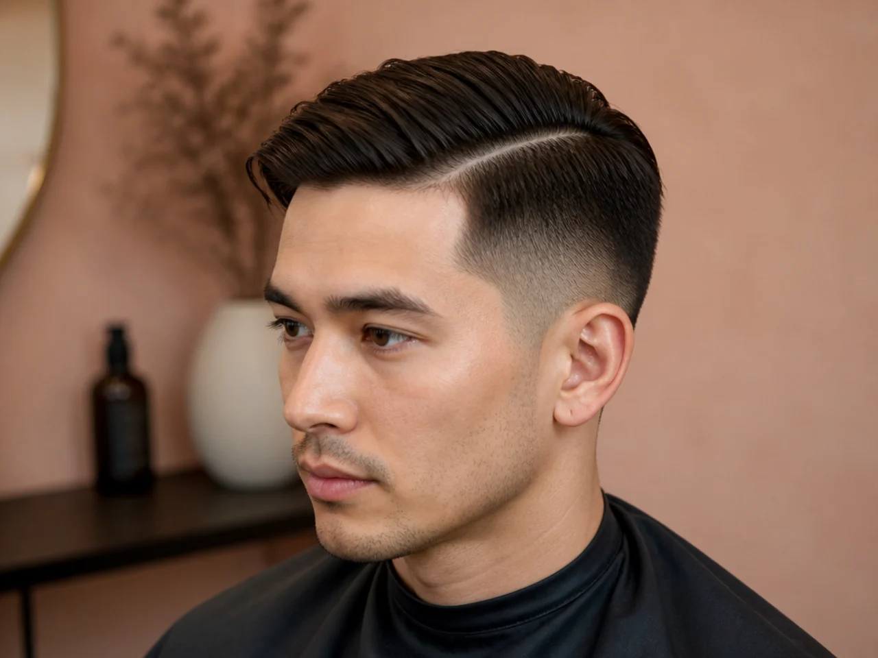 Client showing a barber a photo reference for a short side part haircut