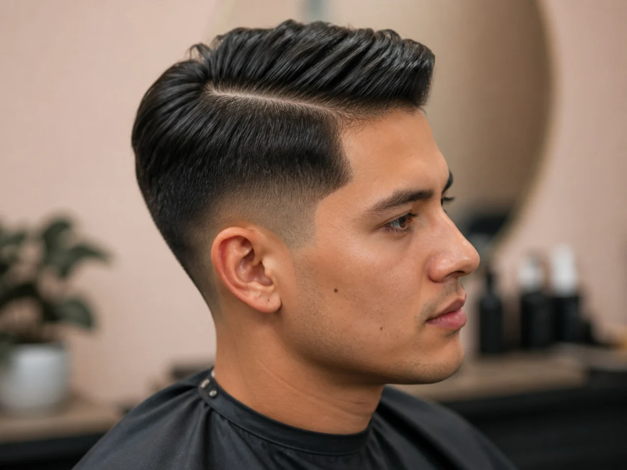 Styling products and comb laid out for a short side part haircut routine