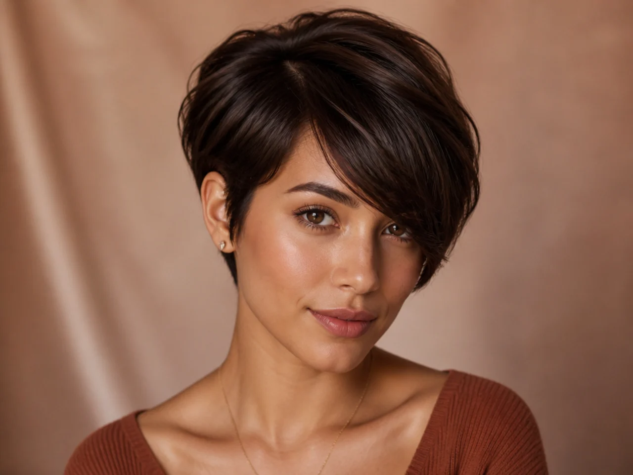 Short side swept bangs from a deep part