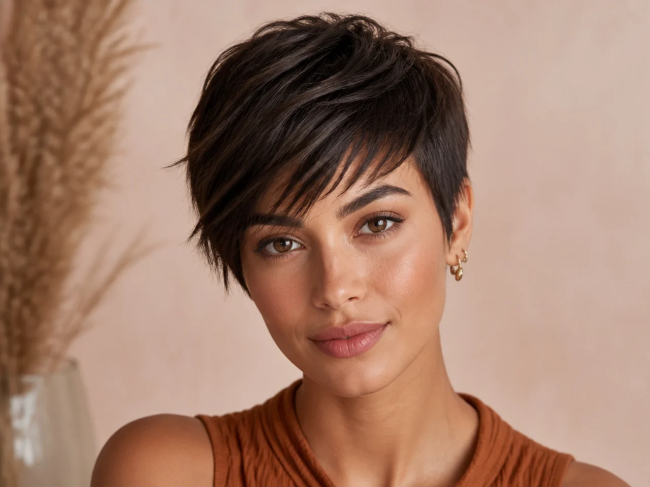Short textured side swept bangs