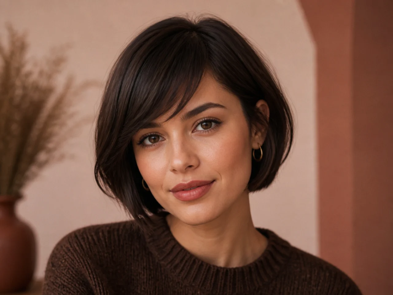Short side swept bangs with a bob