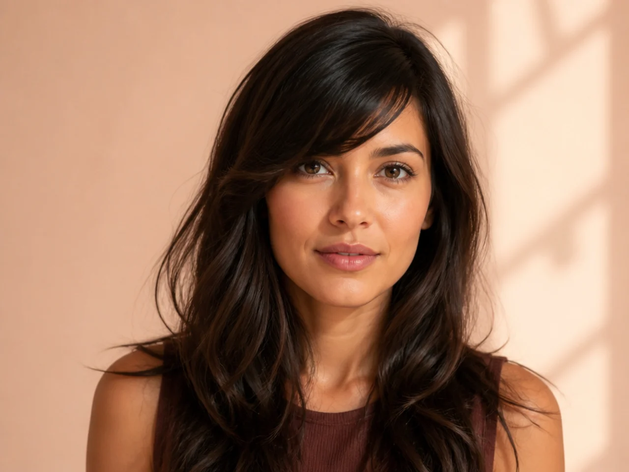 Short side swept bangs with long hair