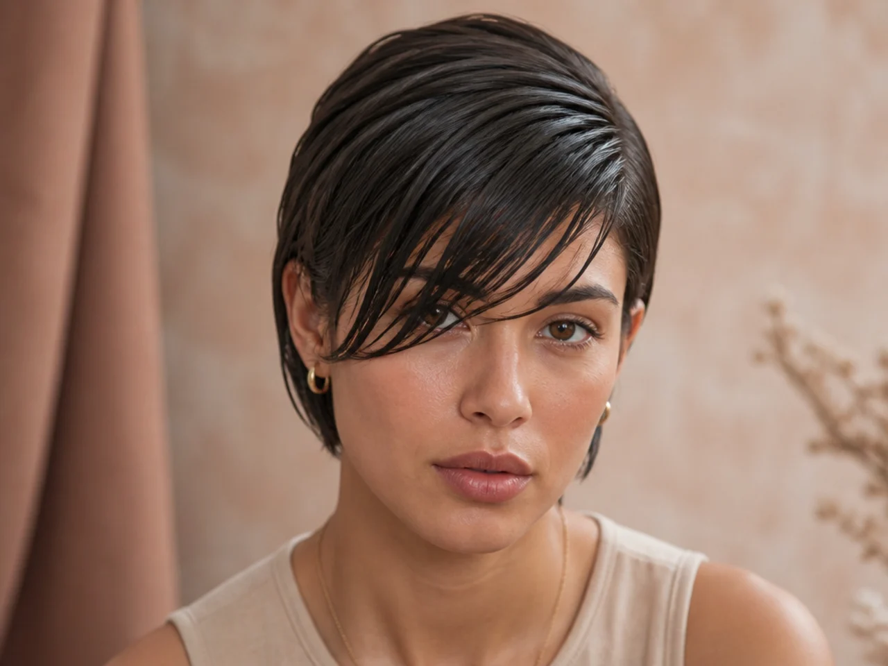 A short fringe weighed down by product