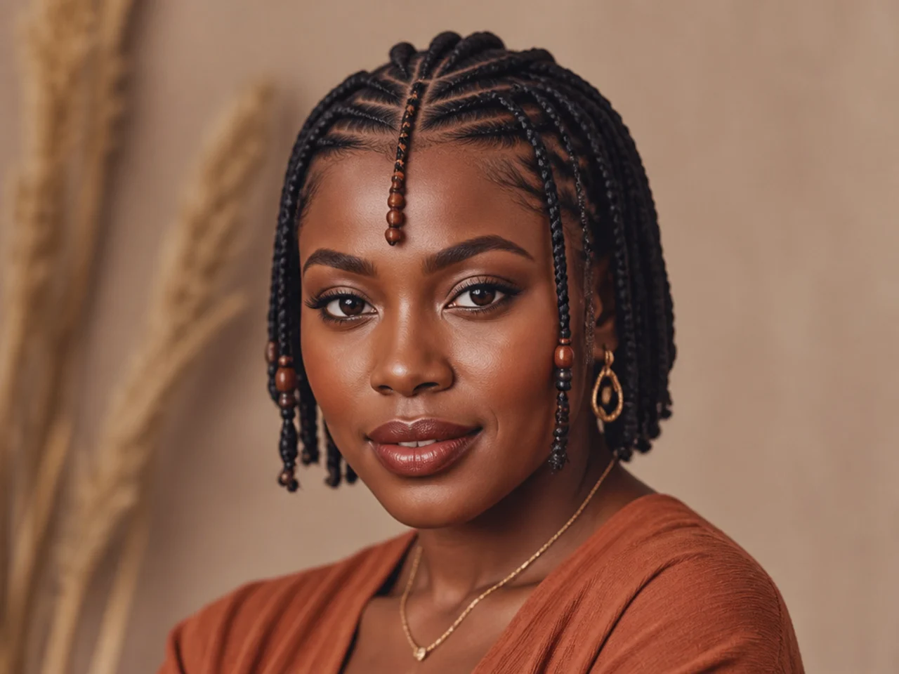 Short Fulani braids with three front cornrows