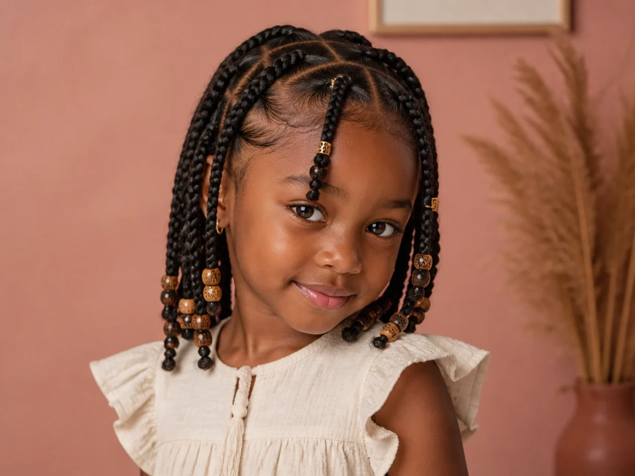 Child wearing short jumbo Fulani braids at shoulder length
