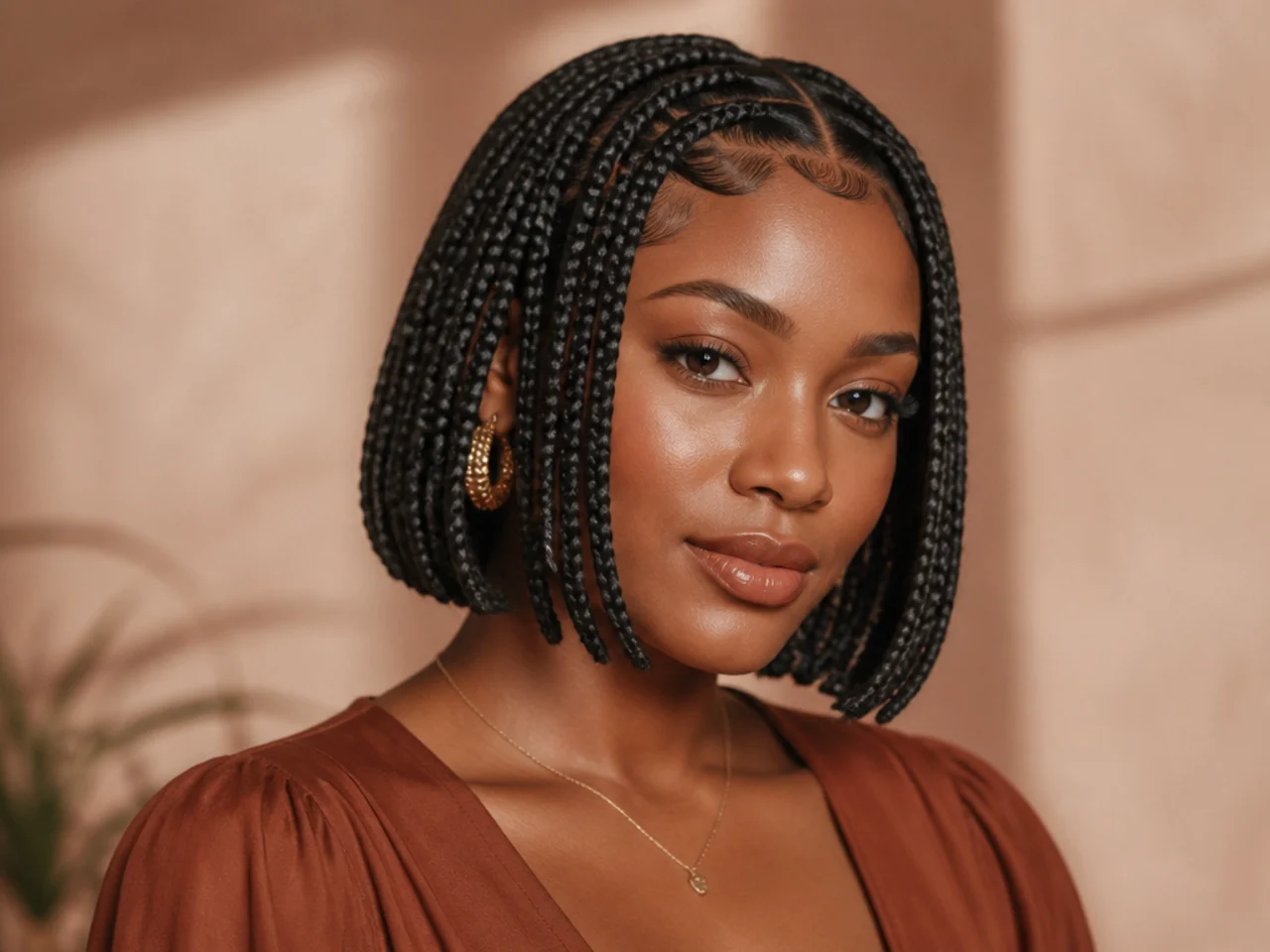 Fulani braids cut into a blunt chin-length bob