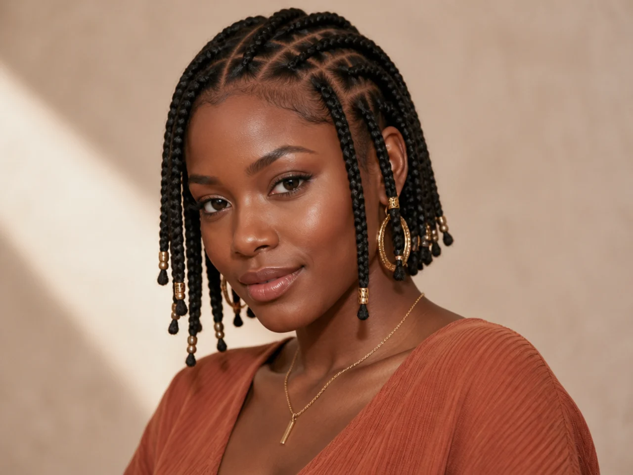 Short Fulani braids alternating thick and thin braid widths