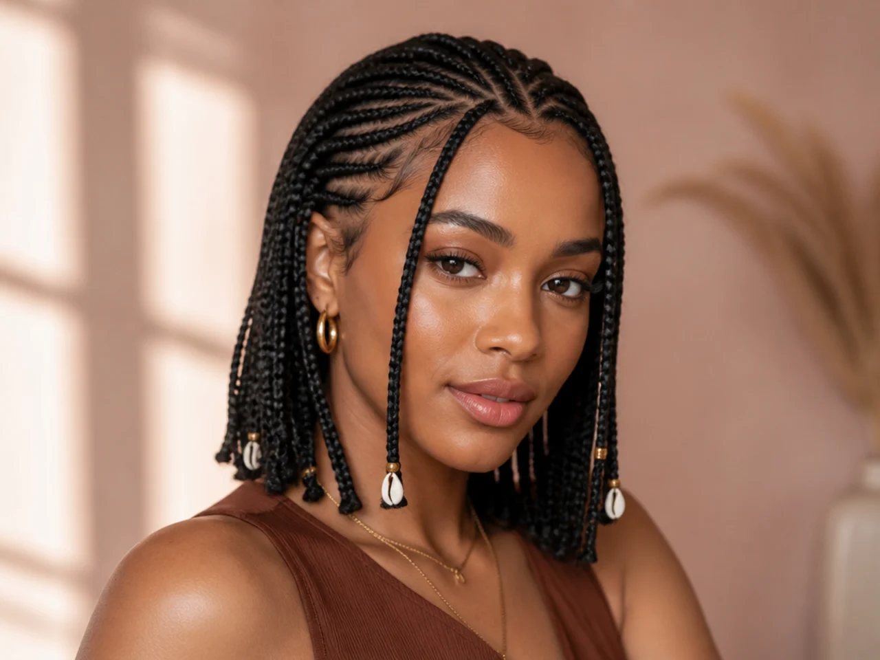 Short knotless Fulani braids with flat roots