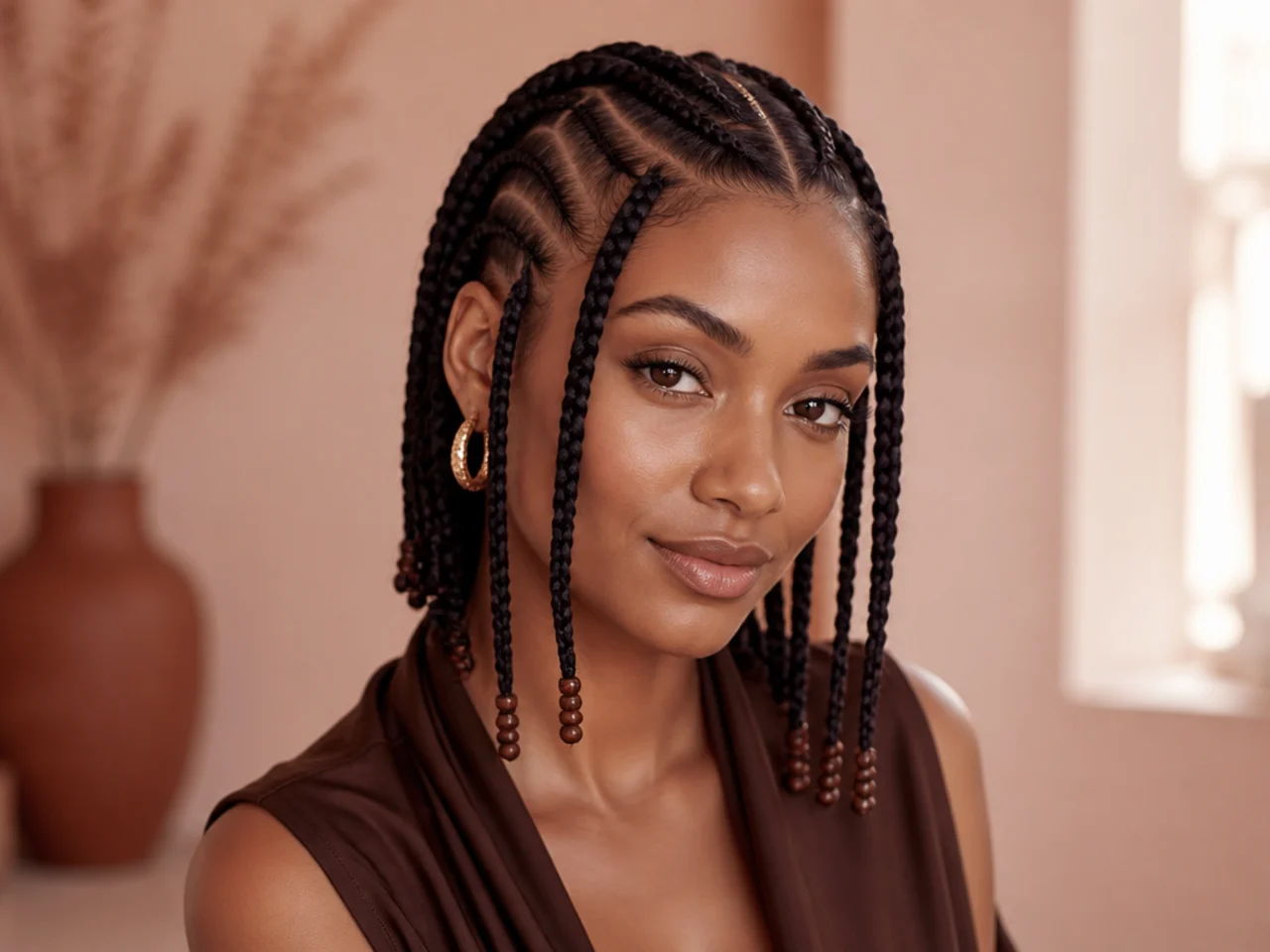 Short Fulani braids cut longer at the front than the back