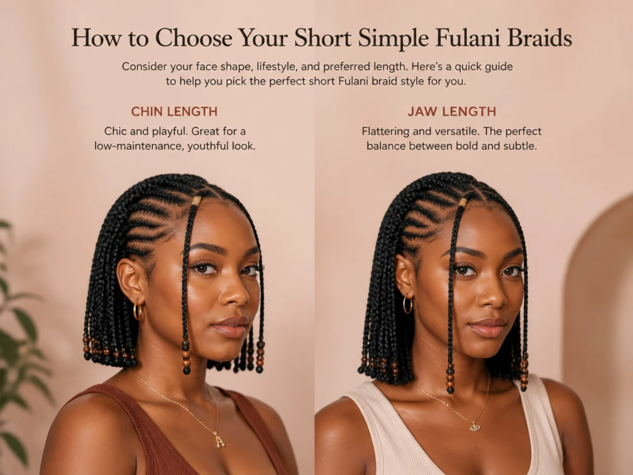 Chin, jaw and collarbone length Fulani braids compared side by side