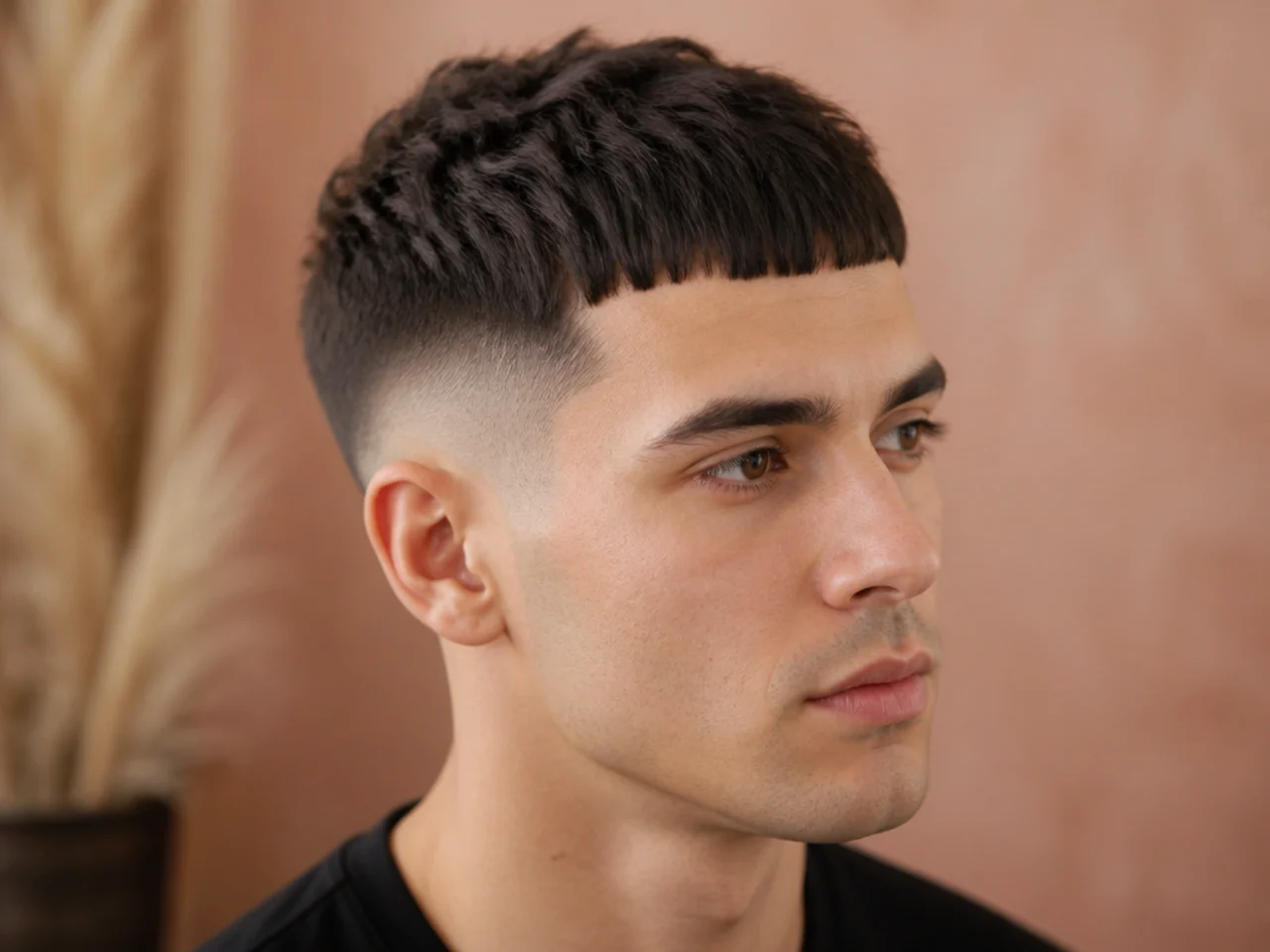 Textured Crew Cut Fade with Blunt Fringe