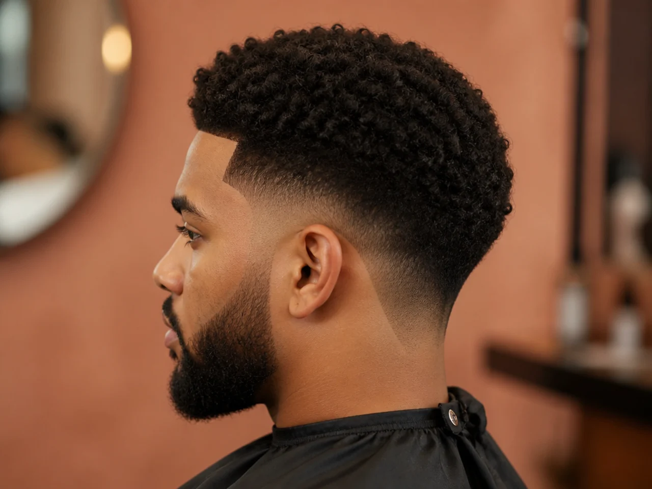 Fresh square nape shape on a Black man's taper fade cut with clean 90-degree corners at the neckline
