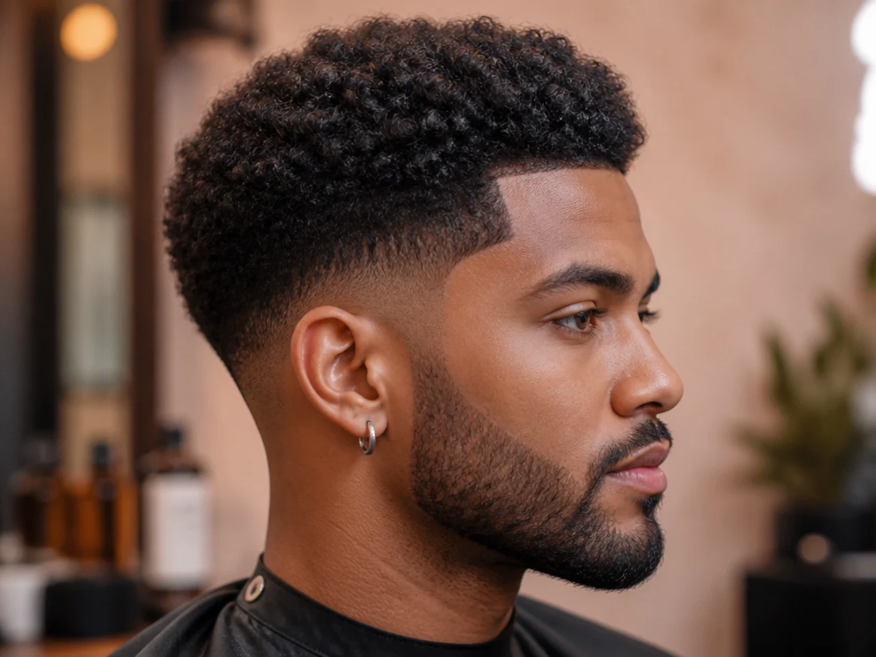 Client's fresh taper fade being finished with a leave-in mist and a satin durag pulled over a natural 4B top