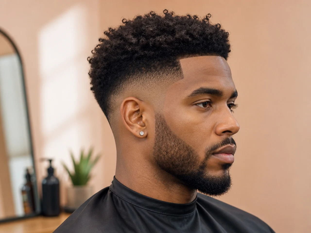 Weekly maintenance layout for a taper fade — durag, leave-in mist, boar-bristle brush, T-blade trimmer, and light oil