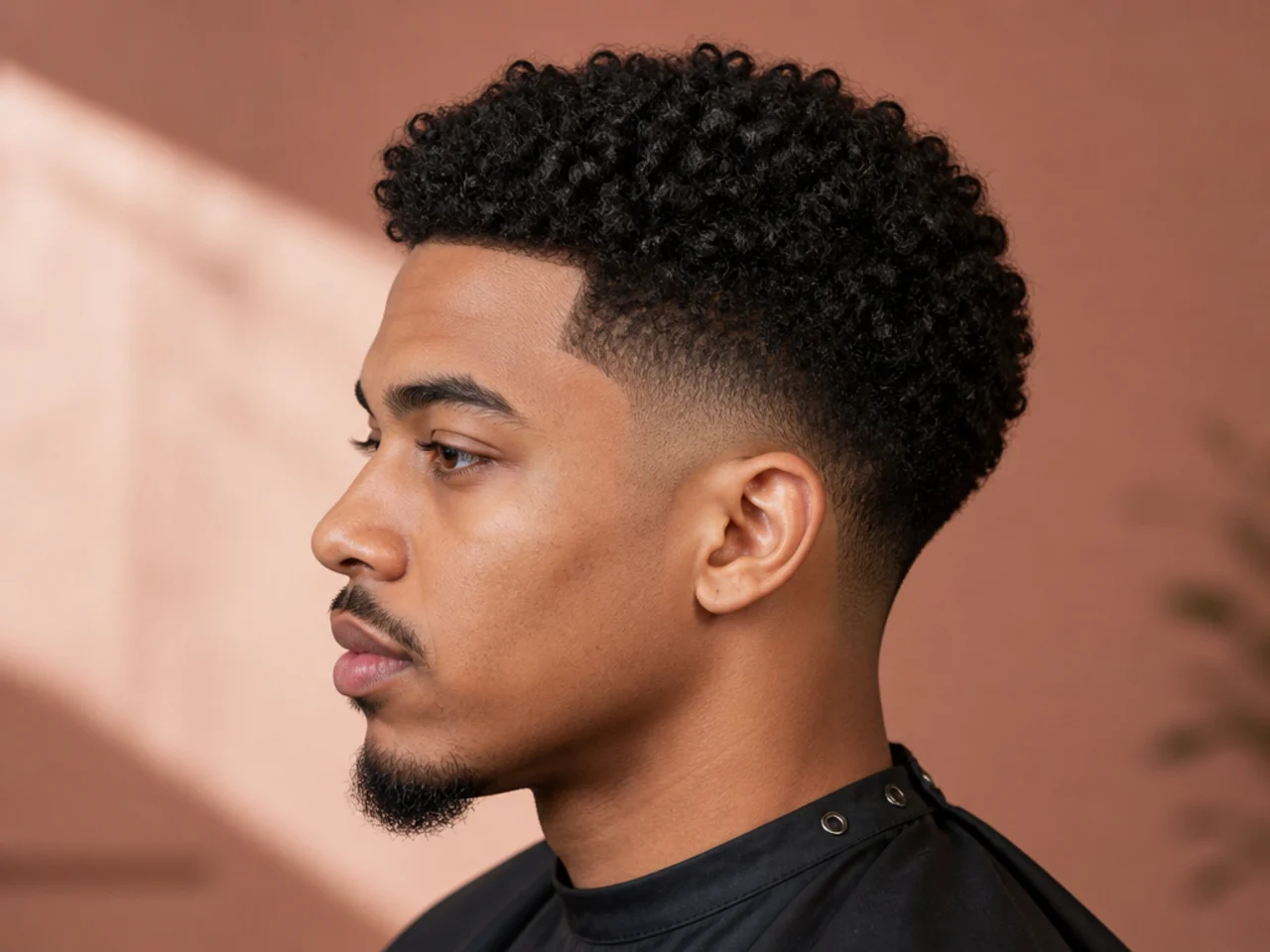 Fresh clean taper fade on 4B natural hair with a #0.5 shortest point above the ear and a sharp razor line-up at the forehead