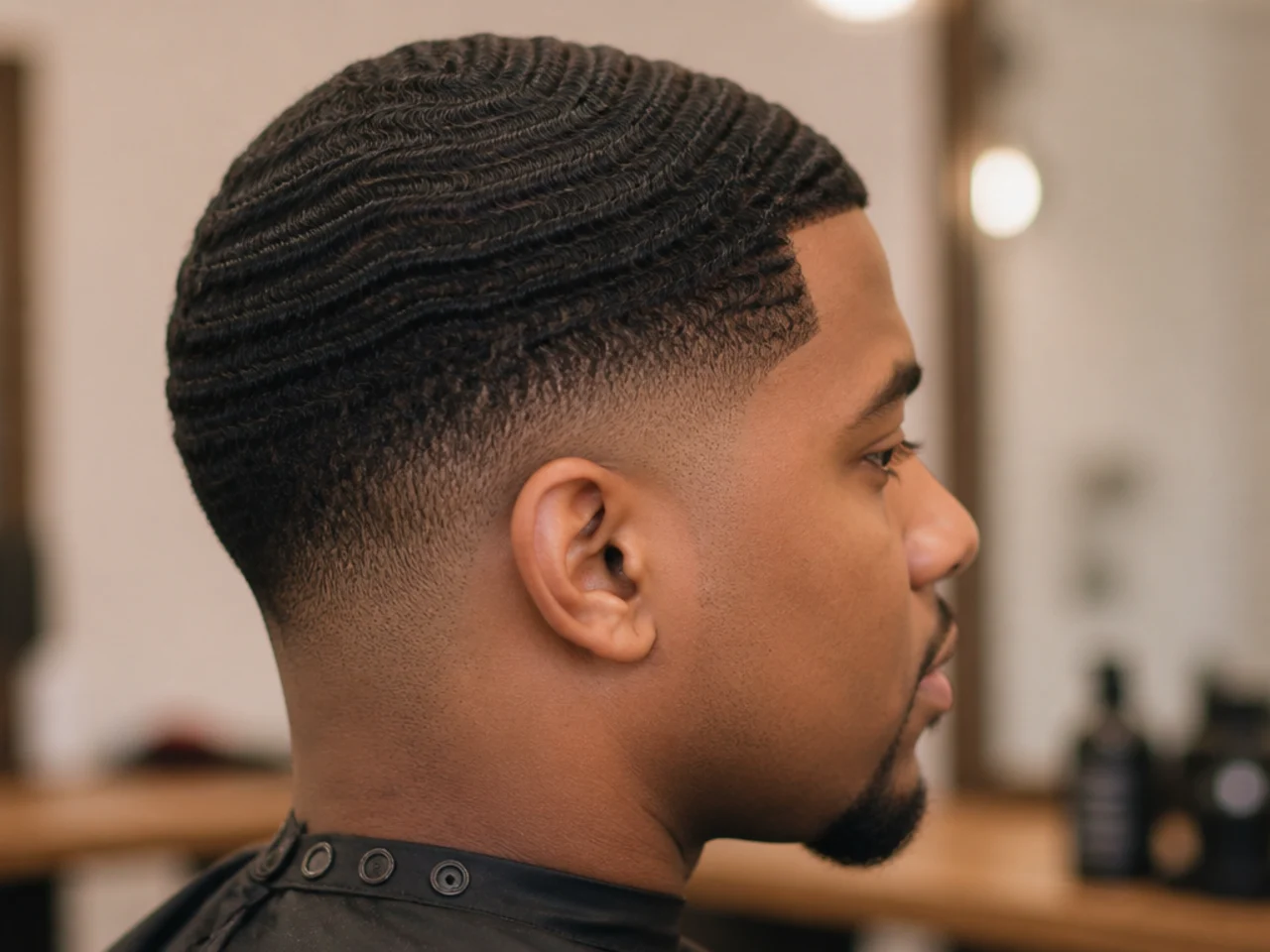 Short taper fade with brushed 360 waves