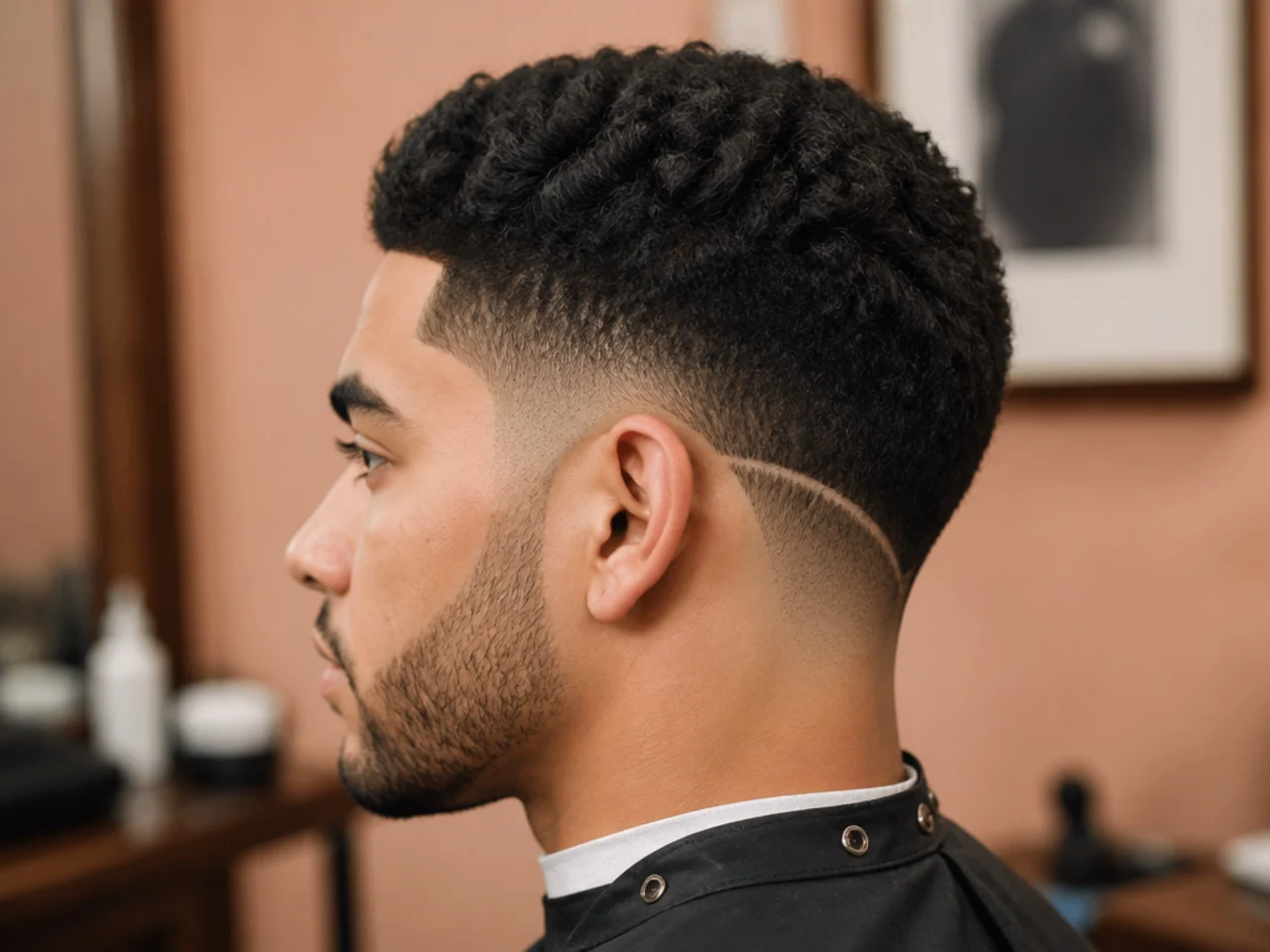 Short taper fade with a drop line behind the ear