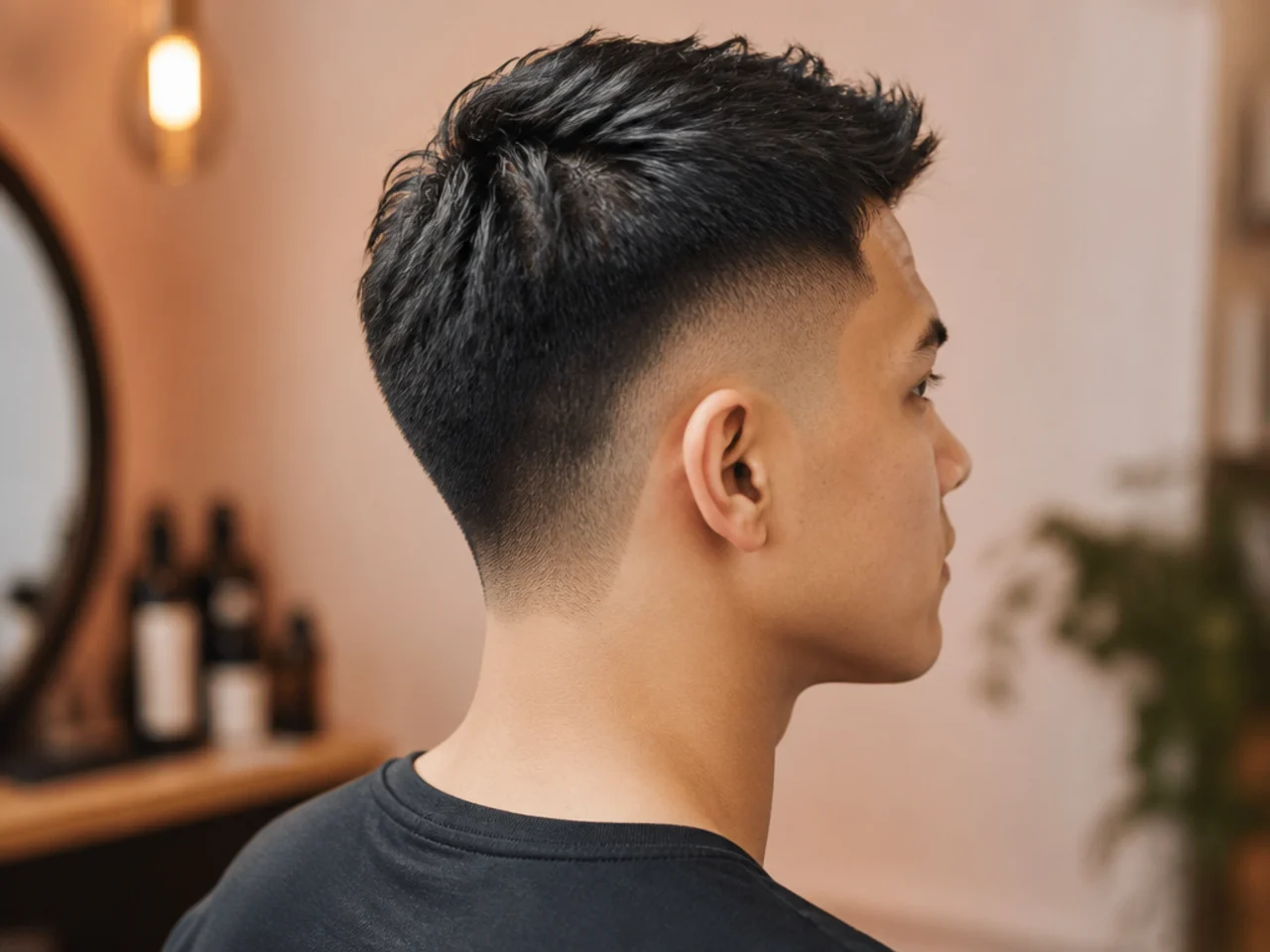 Short taper fade with a natural tapered neckline