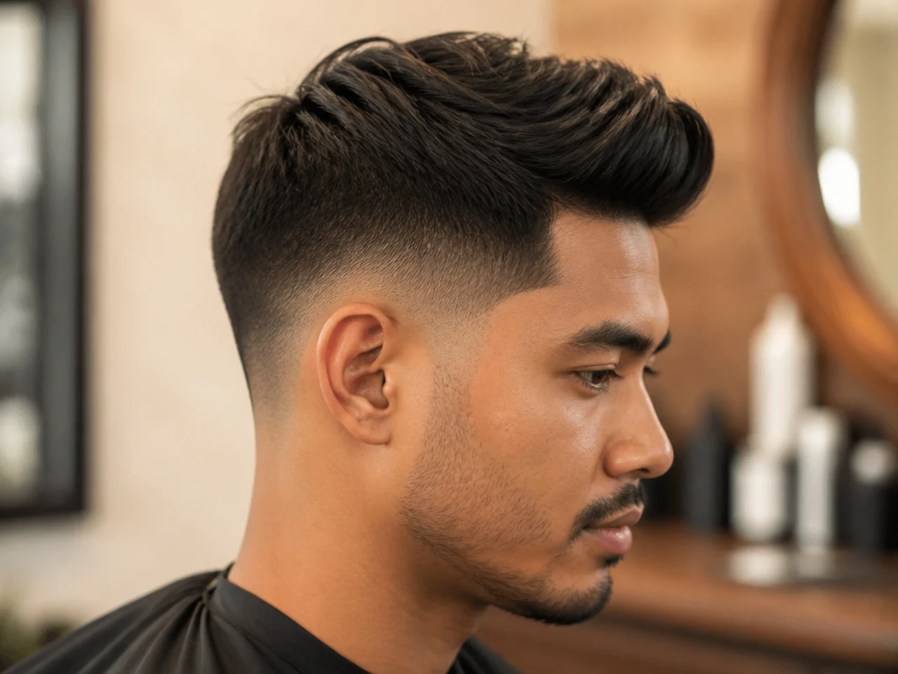 Short taper fade with a small lifted quiff at the front