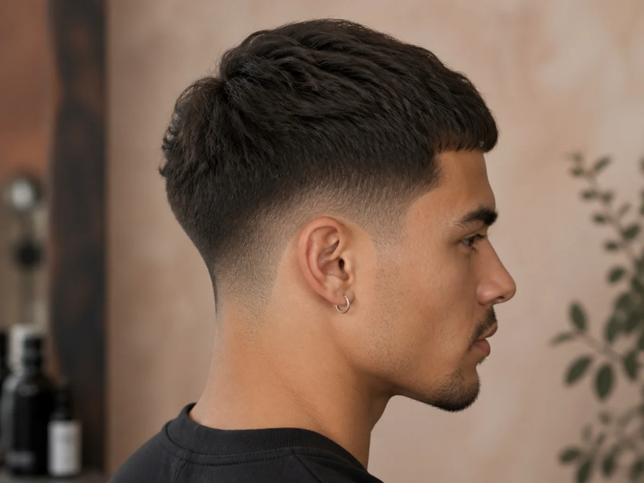Short textured crop with a mid taper fade