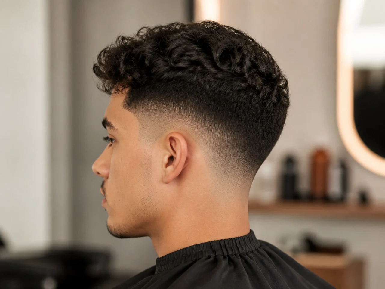 Three-quarter view of a finished short taper fade