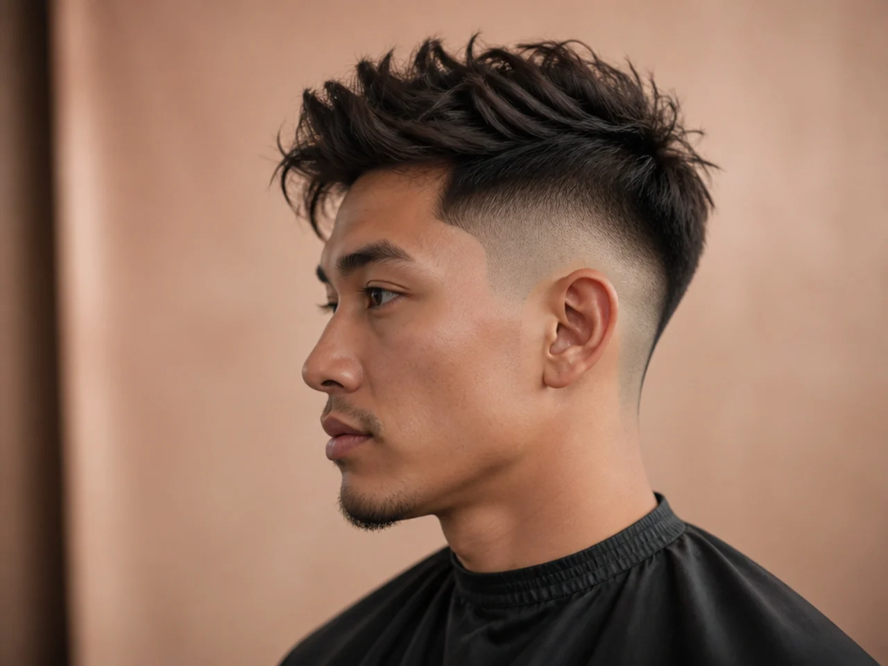 Undercut with textured top on a young man with 4 inch layered top and disconnected sides on straight brown hair