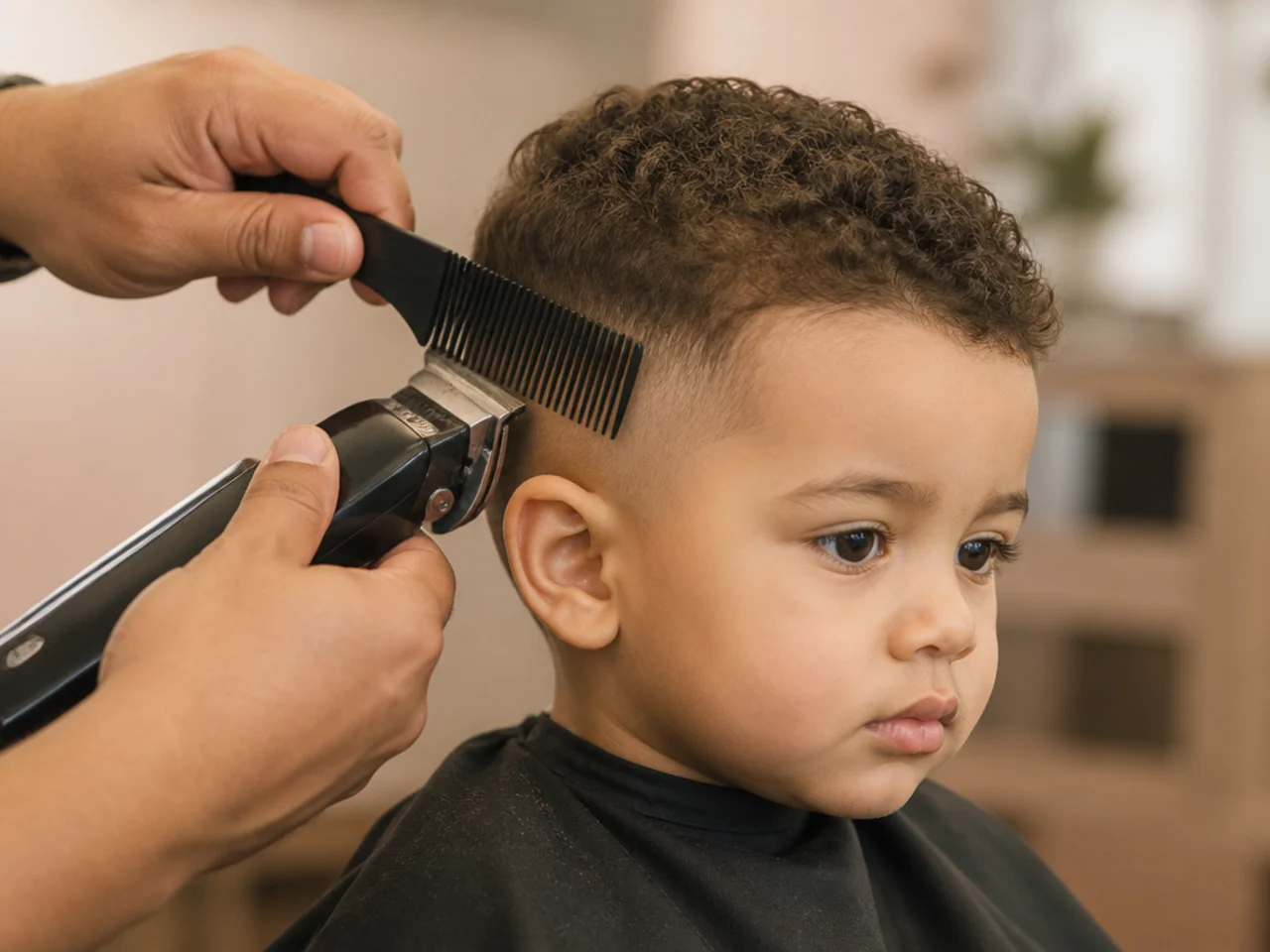 Clippers being run over a comb on a toddler's hair