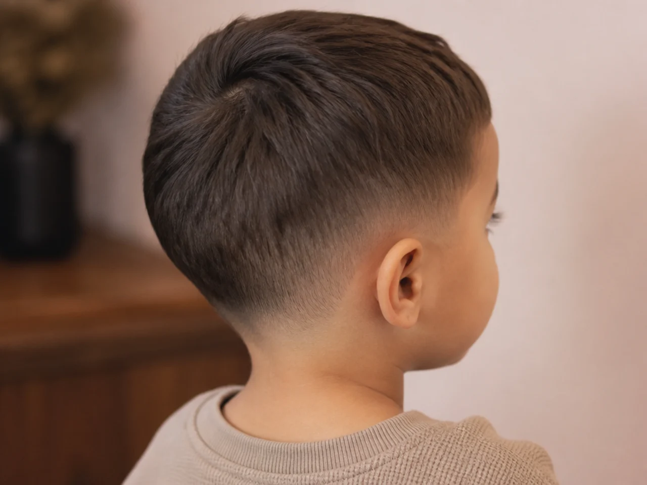 The softened neckline of a toddler's short haircut