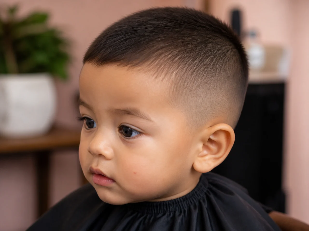 A toddler boy with a short cut completed over several days