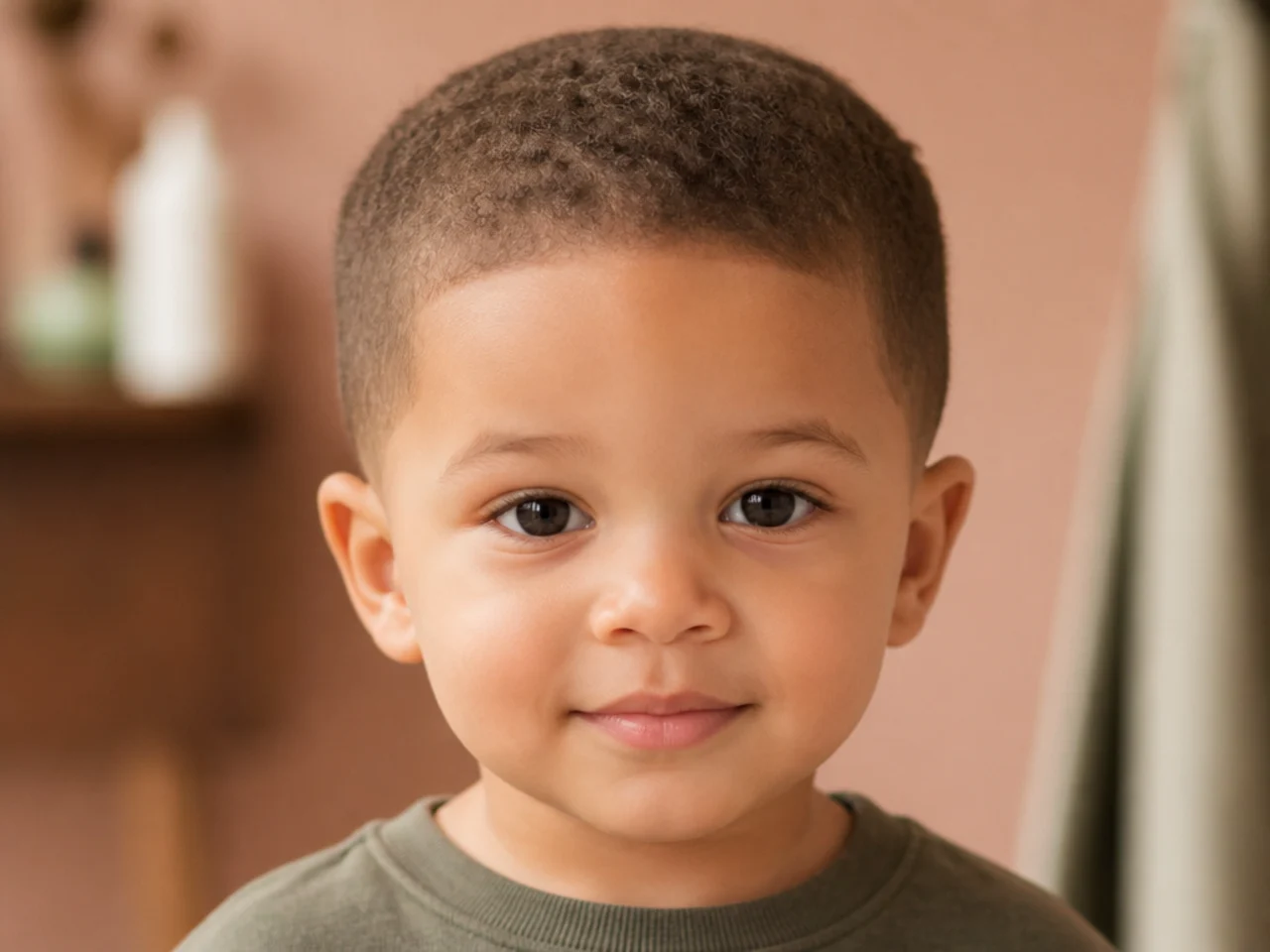 A toddler boy with a number three cut all over