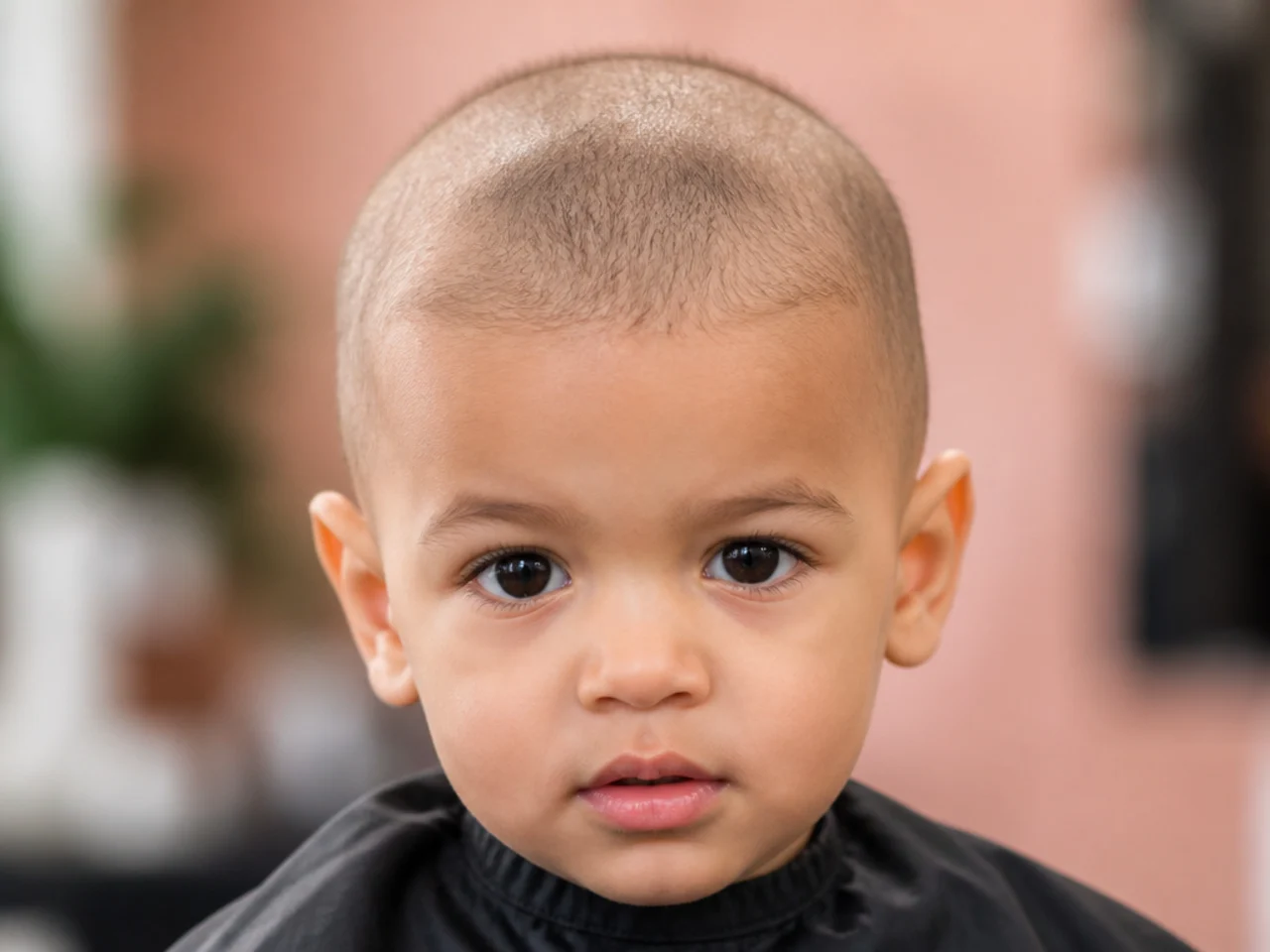A very short clipper cut showing scalp through fine toddler hair