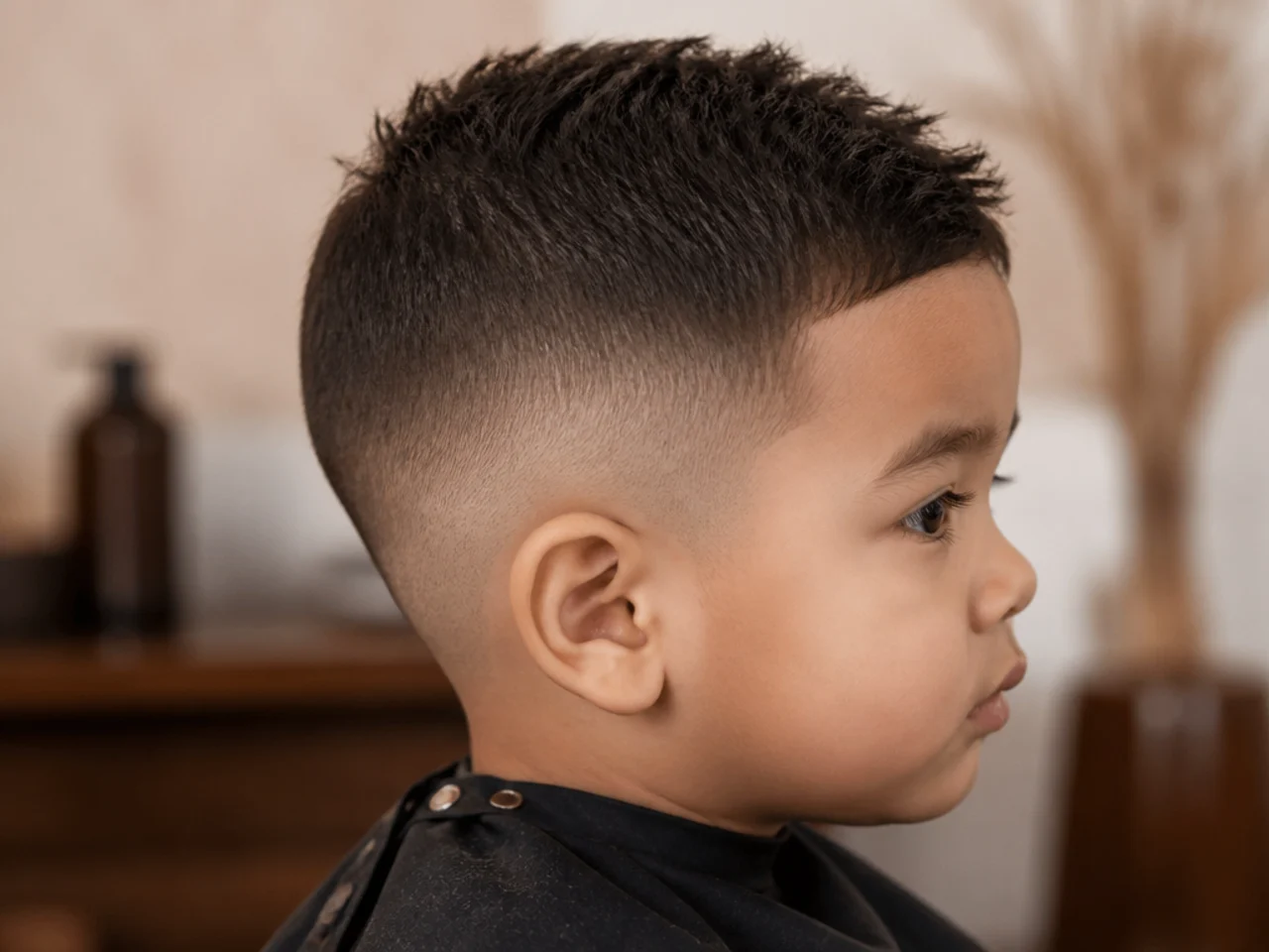Close view of a short clipper cut on fine toddler hair