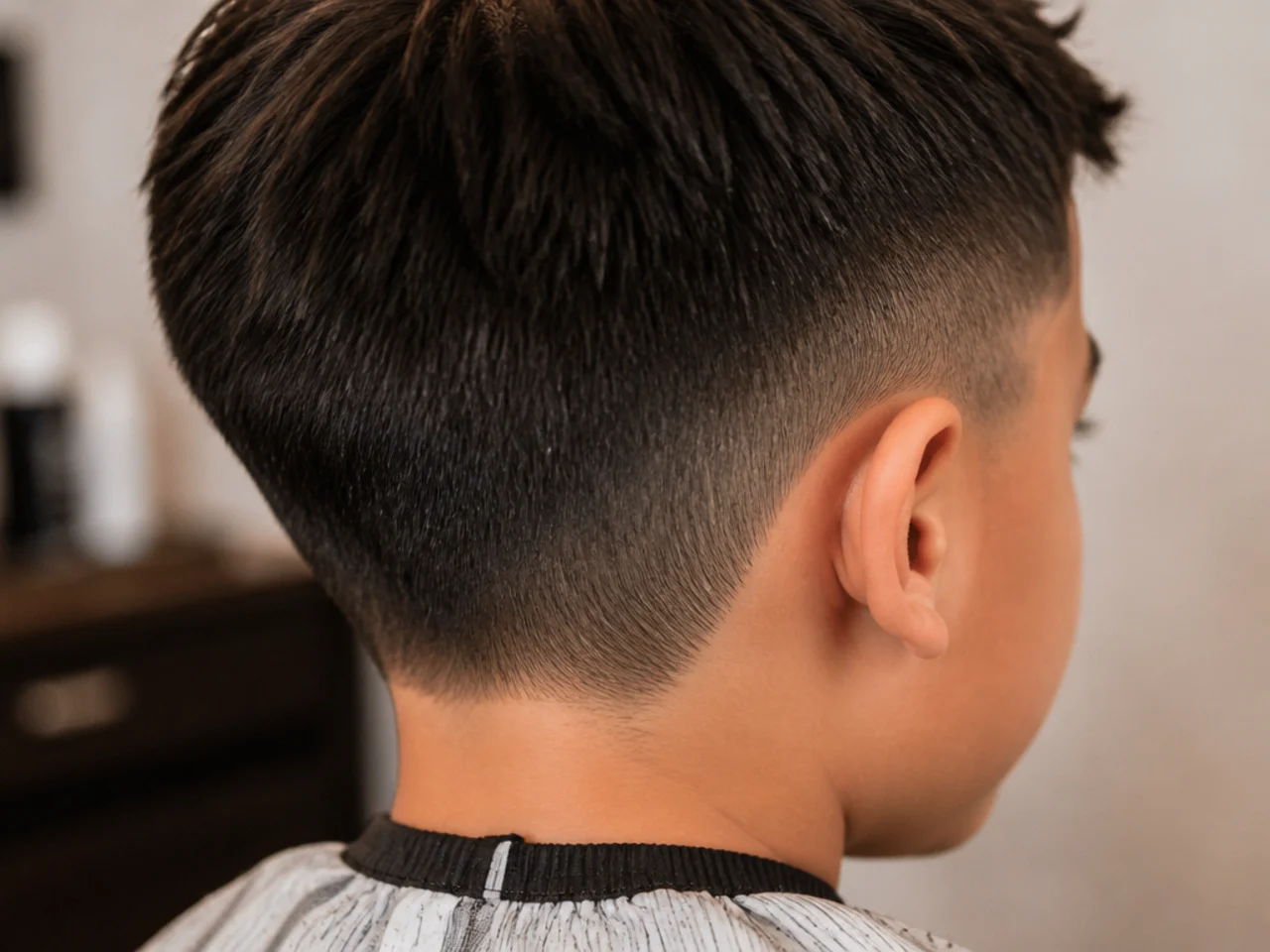 A boy with short back and sides and a soft scissor neckline