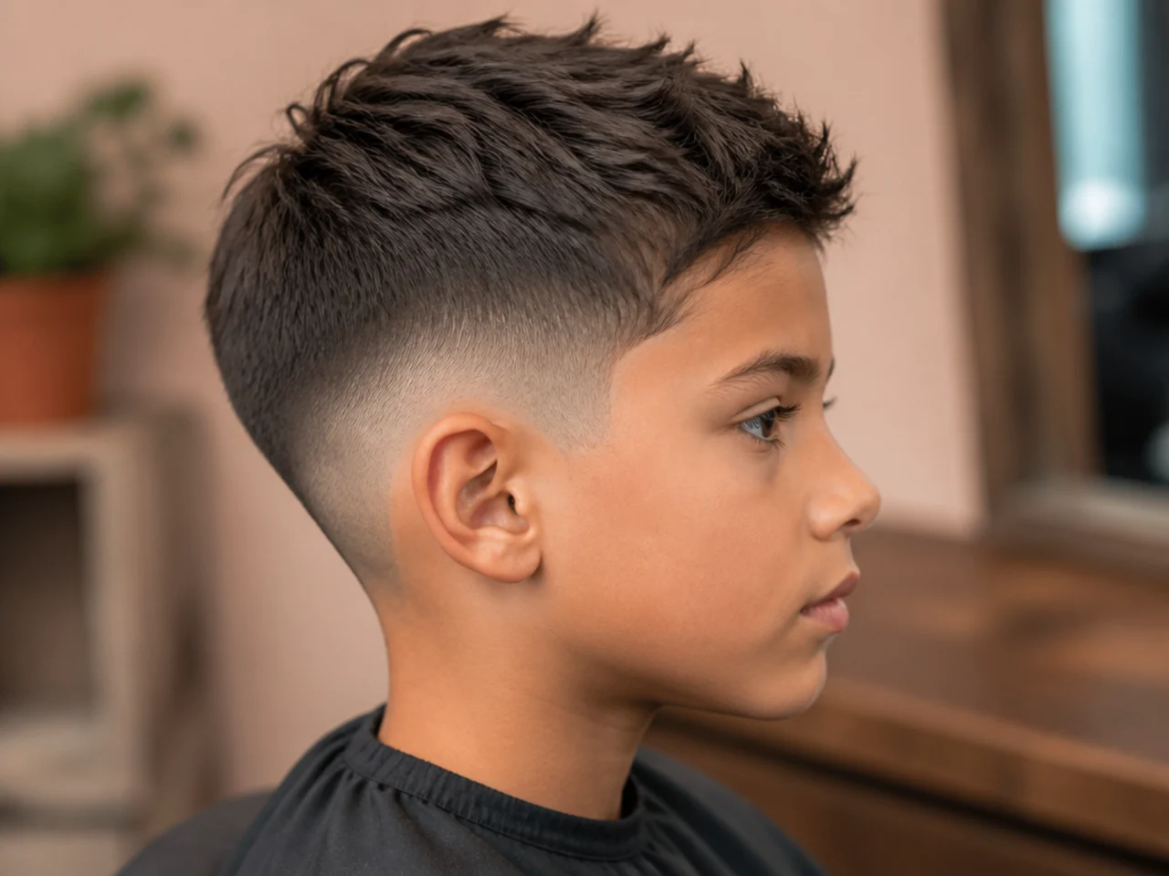 A boy's short haircut two weeks after cutting
