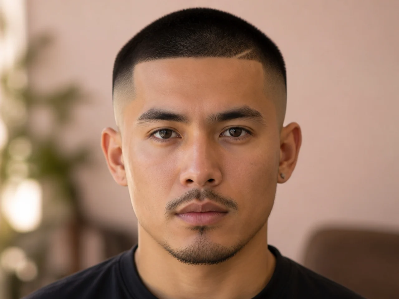 A short clipper cut with a small scar visible at the hairline