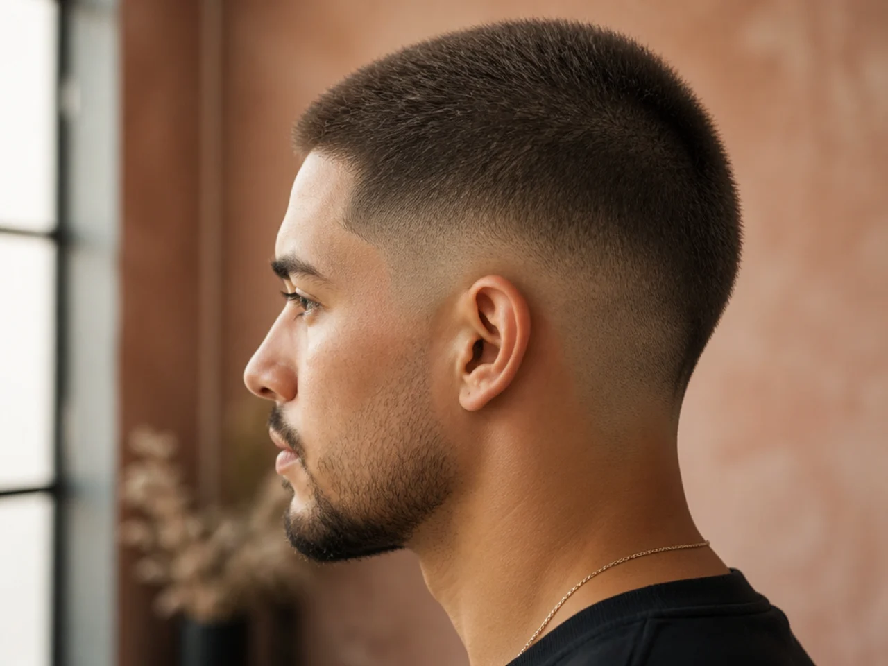 A buzz cut grown out three weeks past its original length
