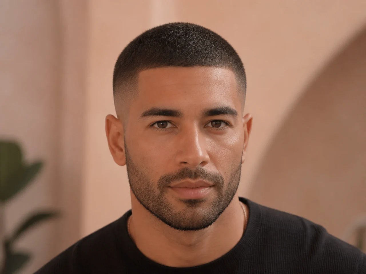 A graduated buzz cut with shorter sides and a slightly longer top