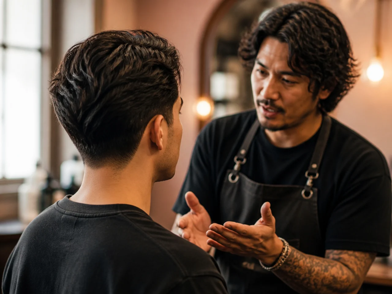 A consultation about length with a barber