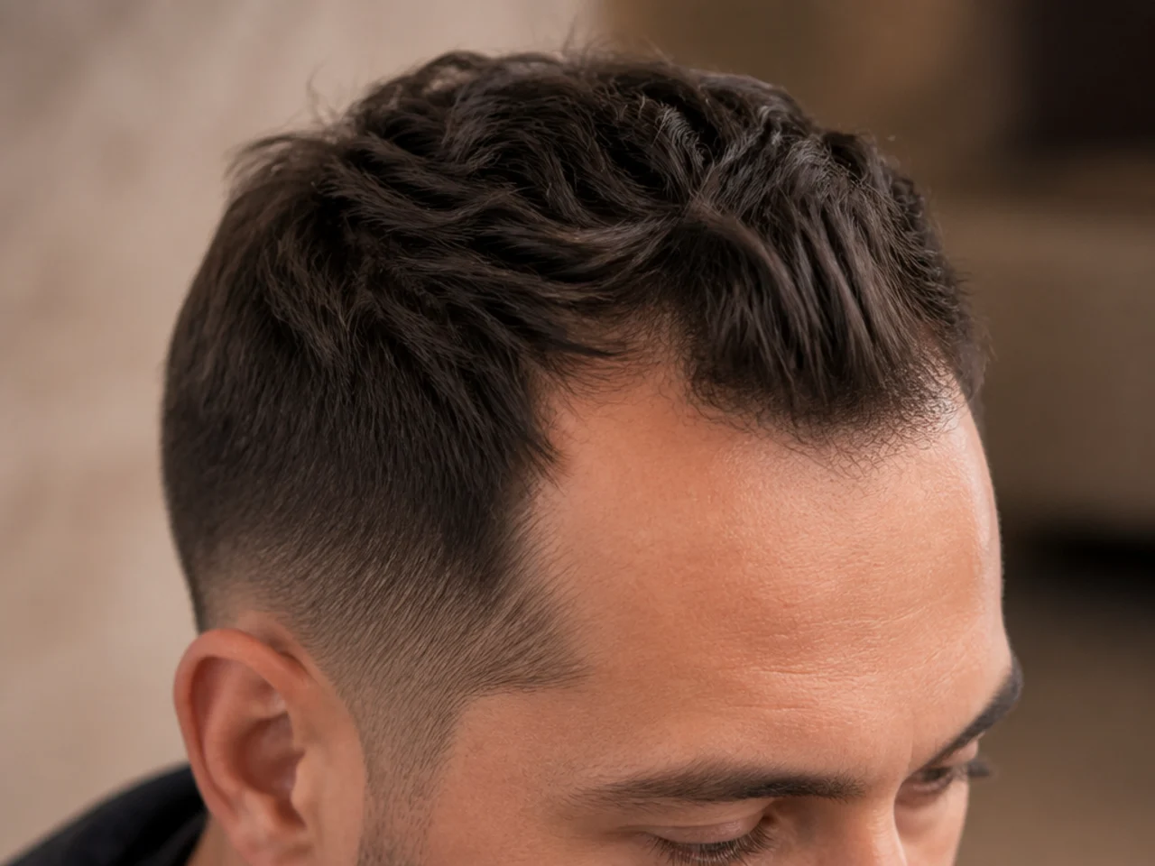 A receding hairline shown with short and long hair