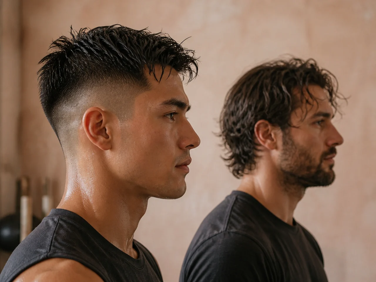 Hair after a gym session compared at both lengths